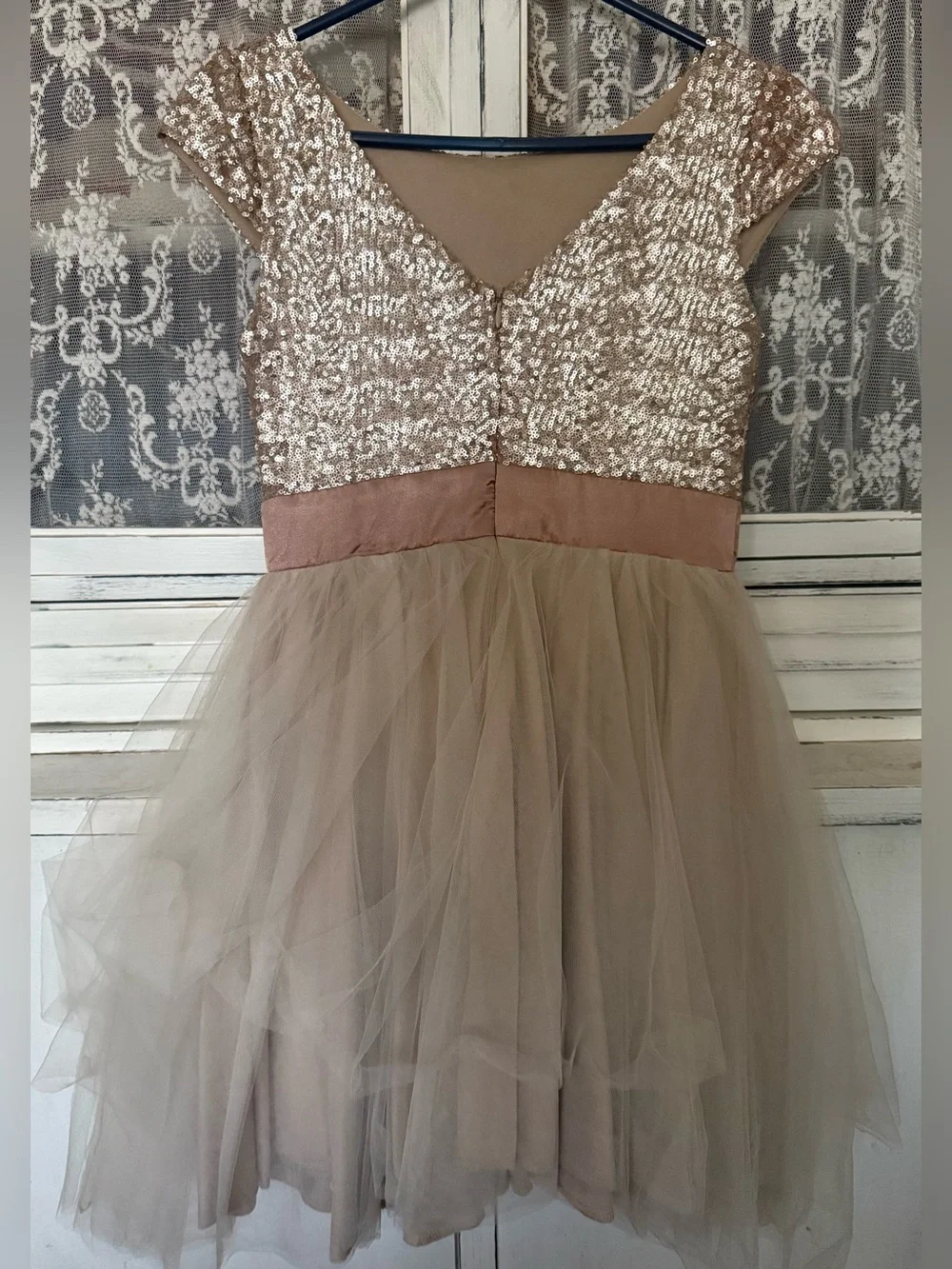 Trixxi Rose Gold Sequin & Blush Tulle Party Dress